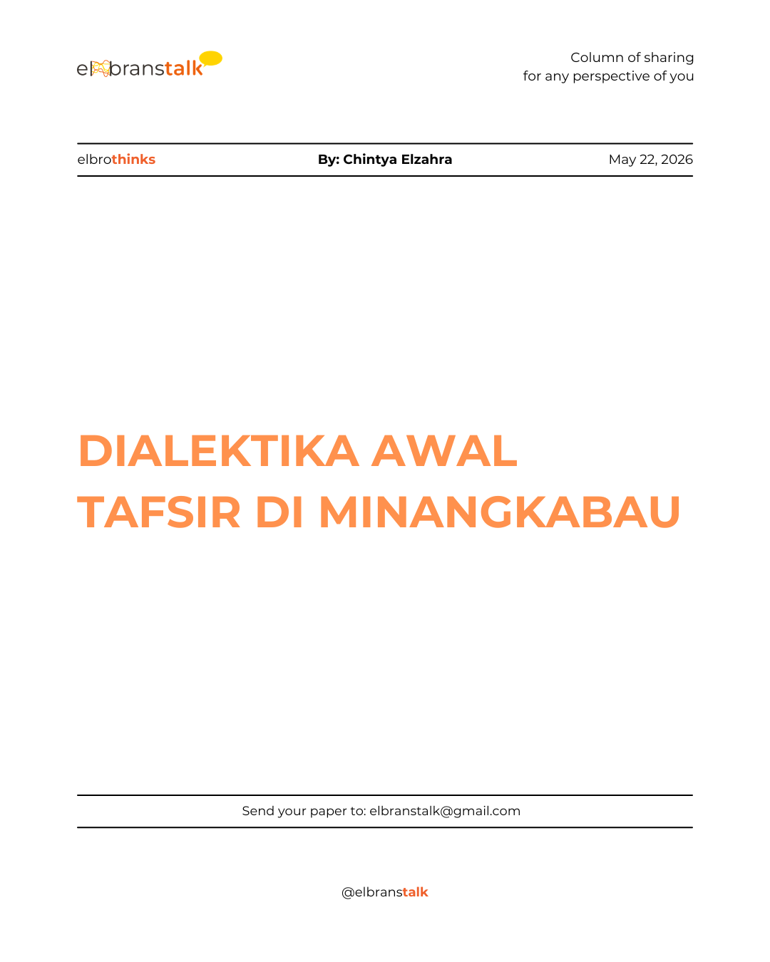 Dialektika Awal Tafsir di Minangkabau