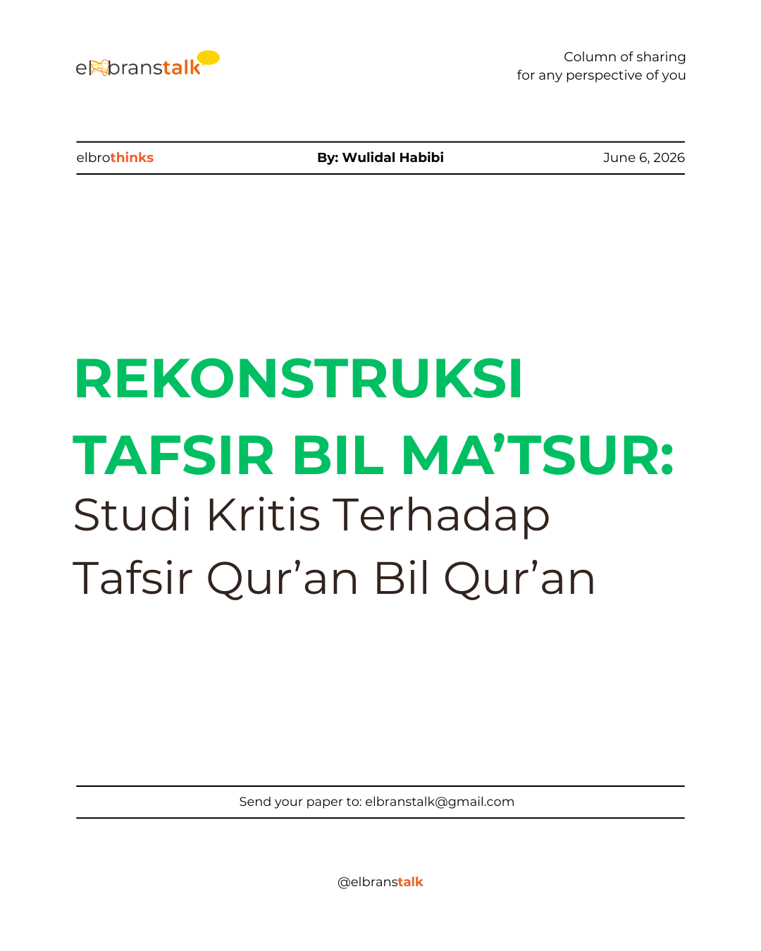 Rekonstruksi Tafsir Bil Ma’tsur: Studi Kritis Terhadap Tafsir Qur’an Bil Qur’an