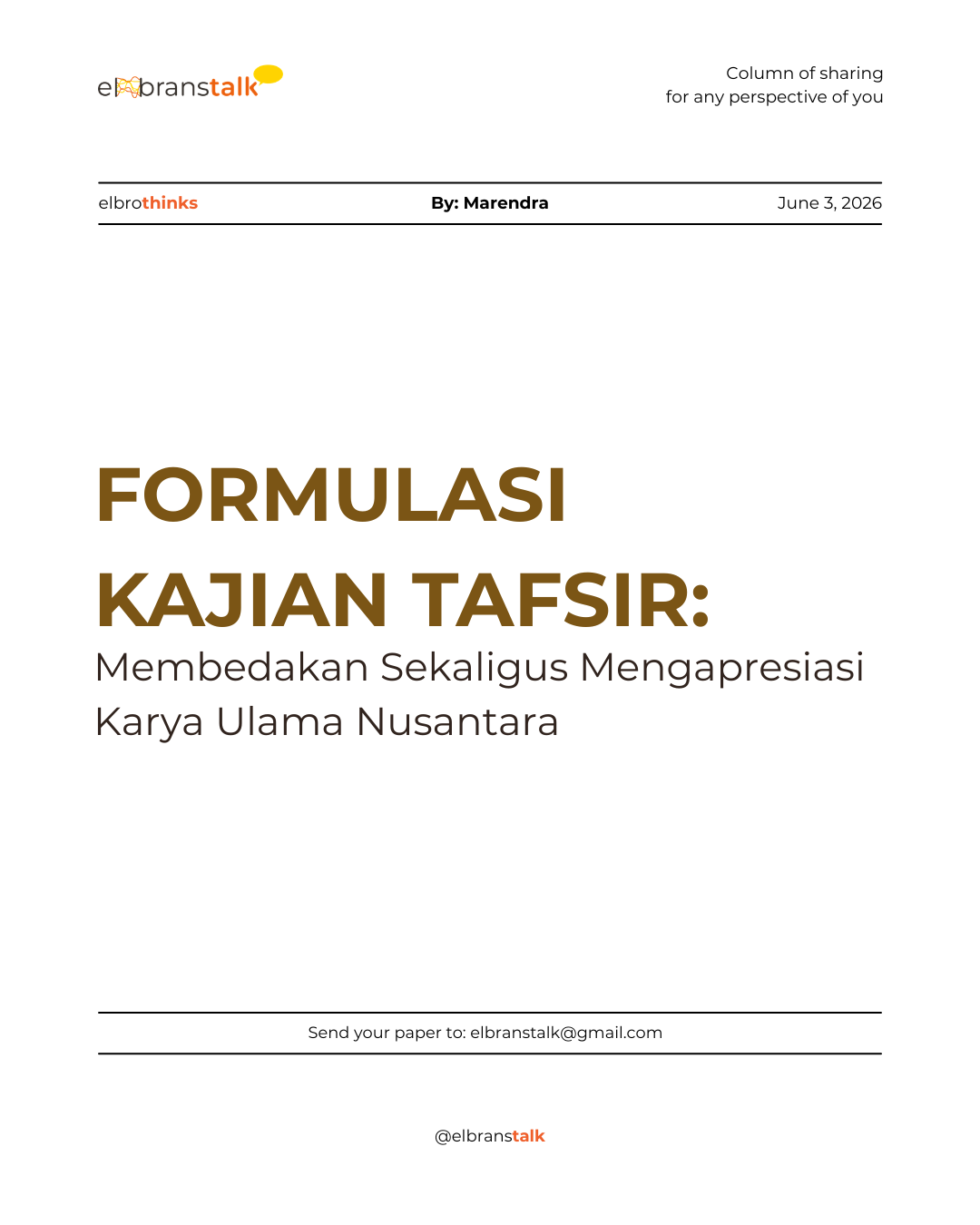 Formulasi Kajian Tafsir: Membedakan Sekaligus Mengapresiasi Karya Ulama Nusantara